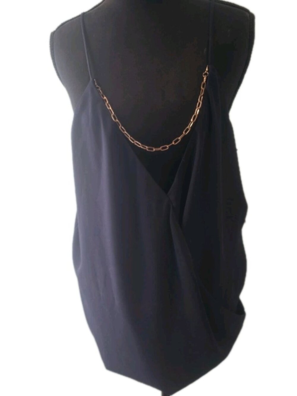 Single Los Angeles Cami Sheer Chain‑ Faux Wrap with Bubble Front Hem – Sz S